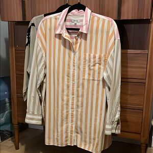 Madewell Oversized Striped Orange and White Women’s Oxford